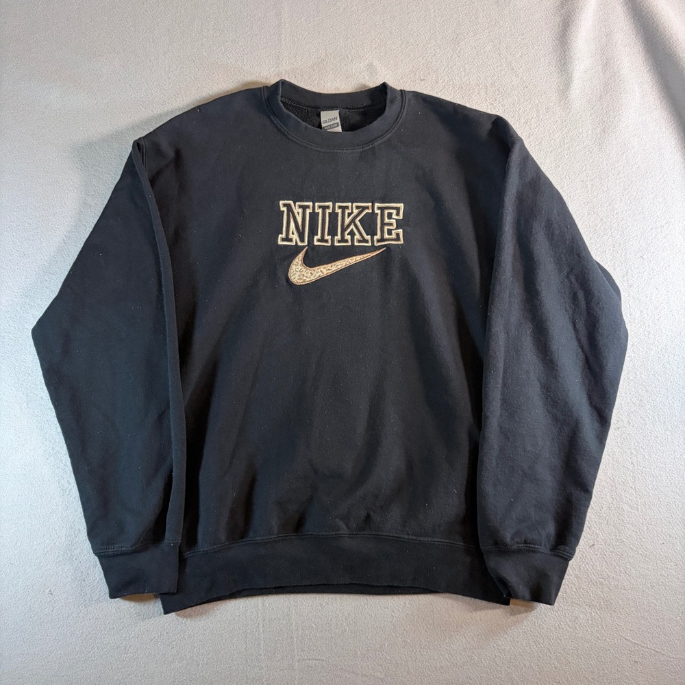 Custom Nike Leopard Swoosh Embroidered Sweatshirt Black Medium